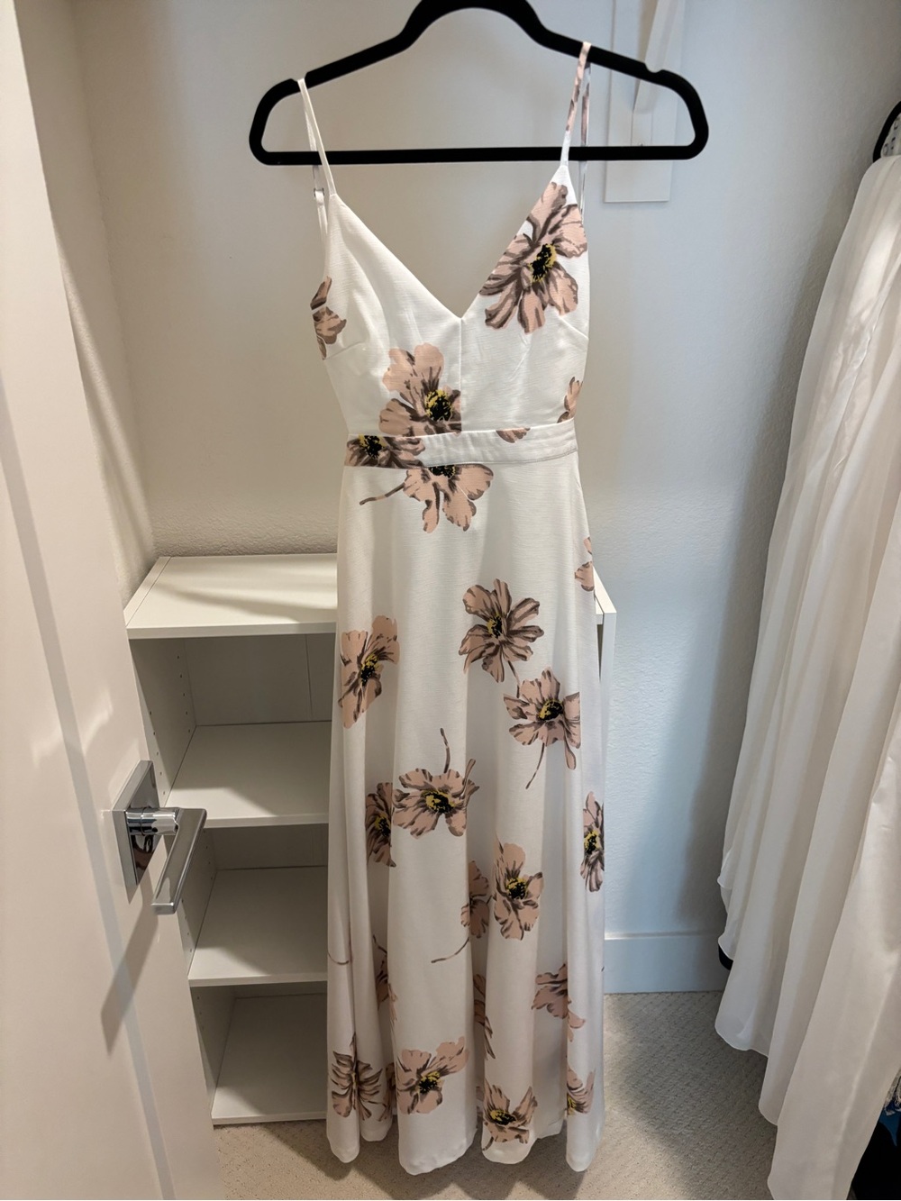 L'ATISTE White Maxi Dress with Blush Floral Print